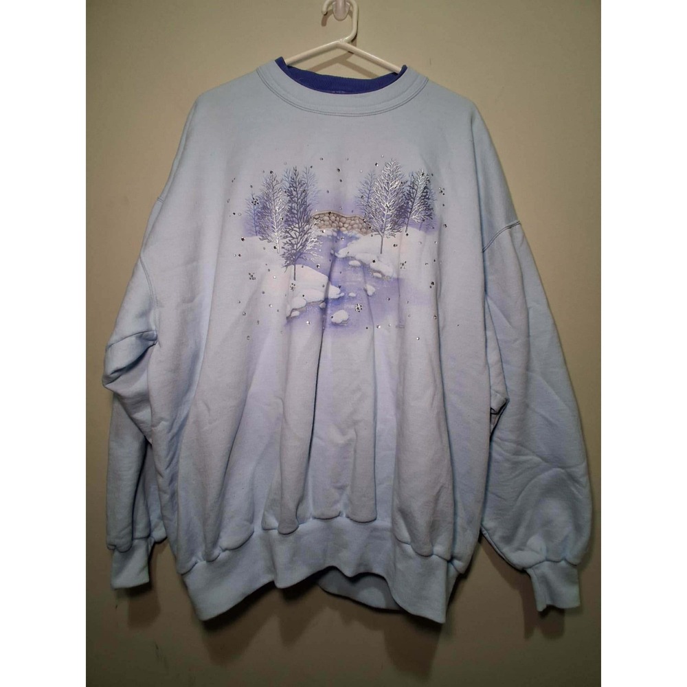 VTG Morning‎ Sun Woman's 2X Blue Winter Landscape Graphic Sweatshirt Grandmacore